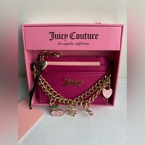 Juicy Couture Card Holder with Gold Chain - Raspberry Tart